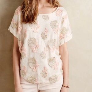 Anthropologie Floral Mesh Overlay Tee